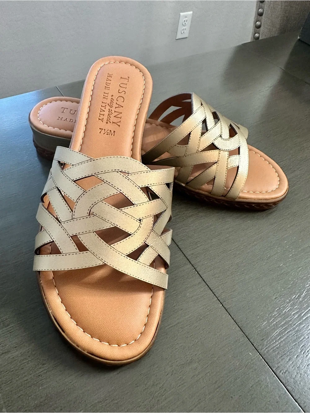 Tuscany Woven Slide Sandals in Gold
